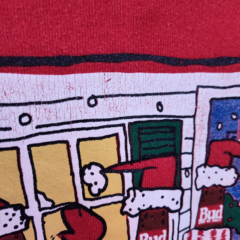 Budweiser sweatshirt large Christmas red vintage Four Buds A Calling ✔️ pics USA - Picture 4 of 9